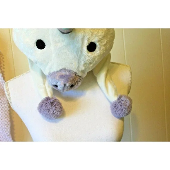 Unicorn Plush Dangle Hat O /S White Purple Pink Rainbow Costumes Winter Beanie - Picture 5 of 5
